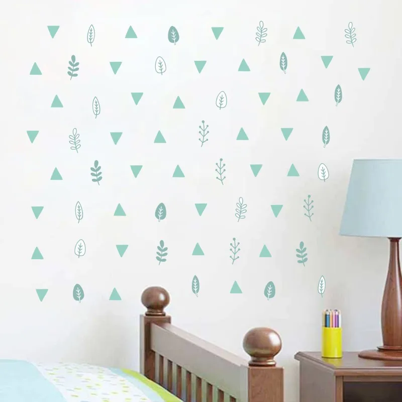 

Mint Green Trees and Plants Triangular Wall Sticker Funny DIY Cartoon Art Wall Decal for Kids Rooms Bedroom Home Decor TSB90006