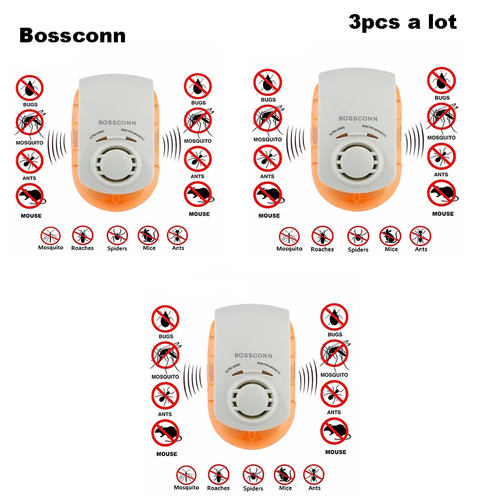 

3PCS Electronic Ultrasonic Mosquito Repeller Mouse Mosquito Repellent Killer Mouse Cockroach Insect Rats Spiders Pest Control