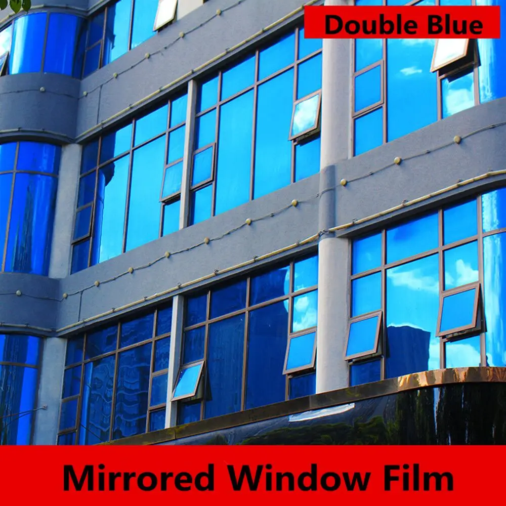 

0.5x5m Double Blue One Way Mirror Mirrored Reflective Window Film Home Office Building Sticker 20''x196.8''