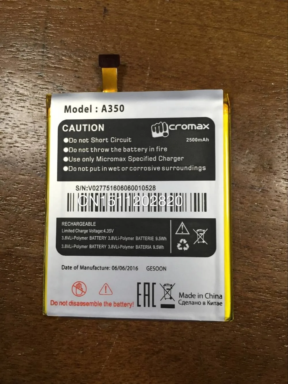 original 2500mAh High quality mobile phone batteries fit for Micromax