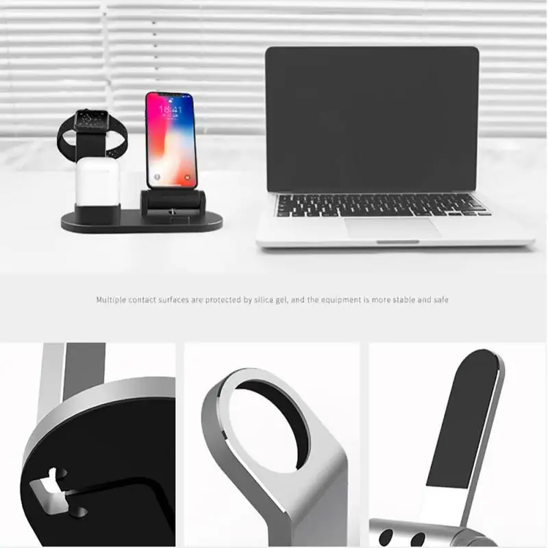 

3 in 1 Aluminum Alloy Mobile Phone Charging Non-slip Holder For Apple Mobile Phone Apple Watch Airpods Desktop Stand