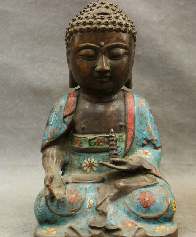 

song voge gem S5368 8" Chinese Cloisonne Bronze Shakyamuni Joss Tibet Sakyamuni Buddha Stupa Statue