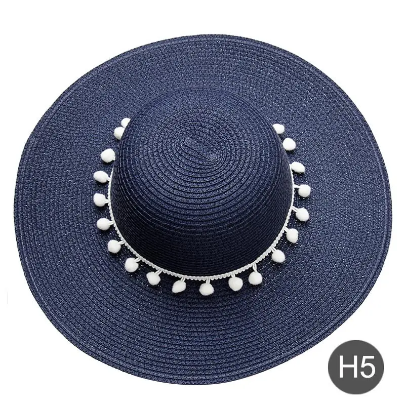Индивидуальный вышитый текстовый логотип, название Солнцезащитная шляпа для женской летней шляпы белый помпон соломенная шляпа пляжная шляпа женский зонт шапки - Цвет: H5