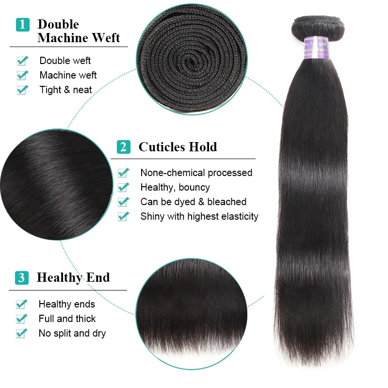 Allove Peruvian Straight Hair Bundles Human Hair Extensions Double Machine Weft Non Remy Hair Weave Bundles 8\