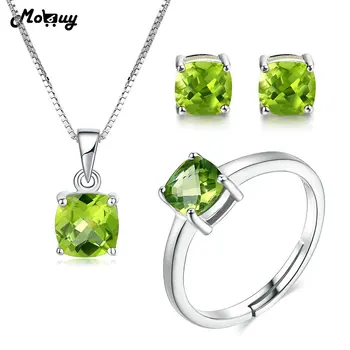 

MoBuy Bohemia Style Natural Gemstone Green Peridot 3pcs Jewelry Sets 100% 925 Sterling Silver For Girls Fine Jewelry V018ENR