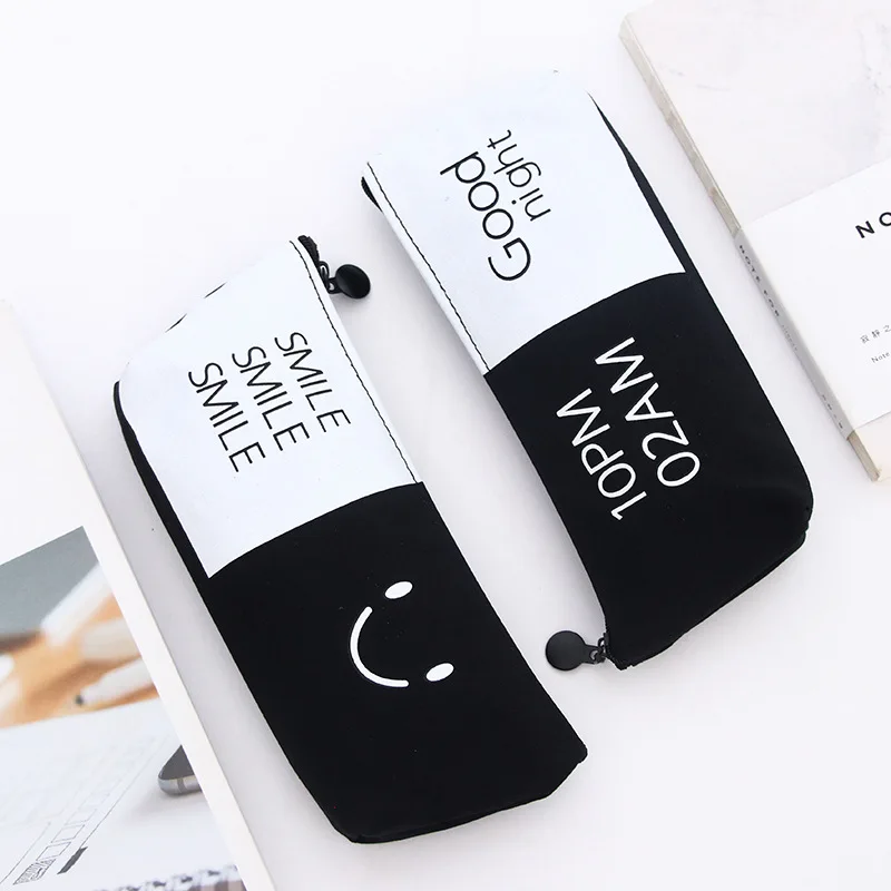 

Pen Case Simple Large Capacity Black and White Pen Box Canvas Zipper Canvas Pencil Bag Stationery Supplies Creative Stationery