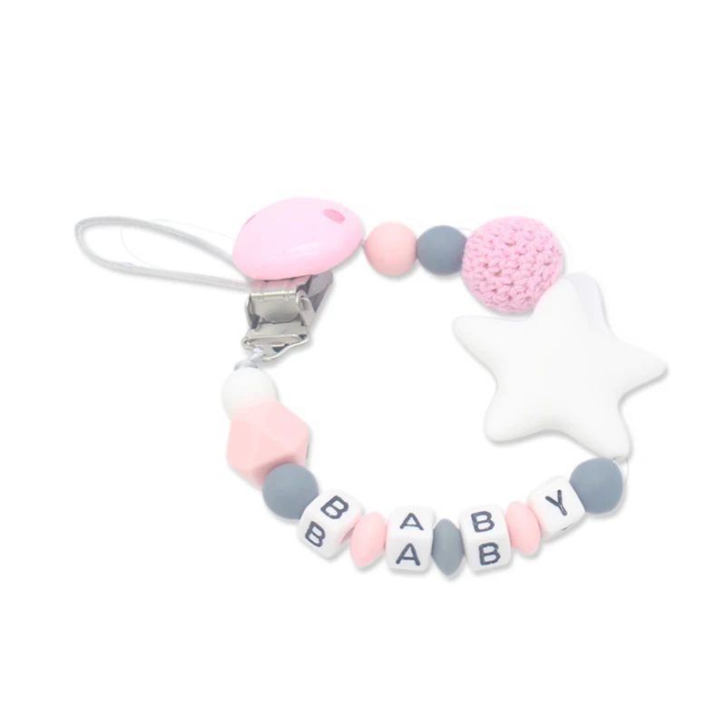 

Baby Pacifier Clip Chain Cute Five Star Silicone Beads Teething Pacifier Clips Nipple Soother Chew Toys Anti-Drop Chains Baby