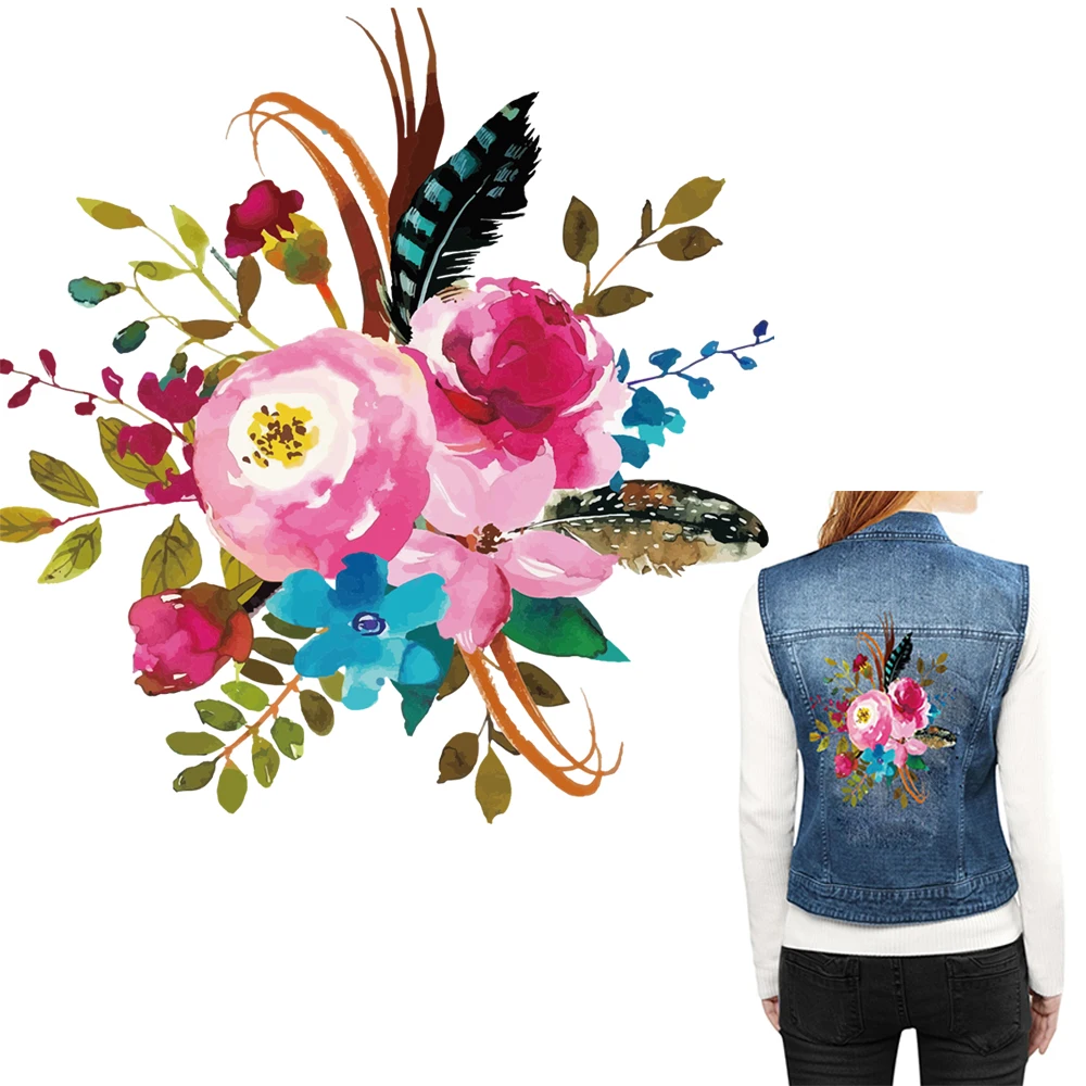 

1PC Beautiful flowers Patches Heat Transfer Iron Easy Print By Household Irons On Patch A-level Washable Clothes Stickers Patch