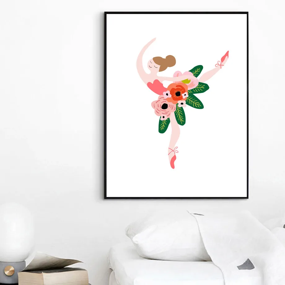 Cartoon Ballet Dancer Girl Swan Flower Wall Art Canvas Painting Posters And Prints Nordic Poster Wall Pictures Kids Room Decor