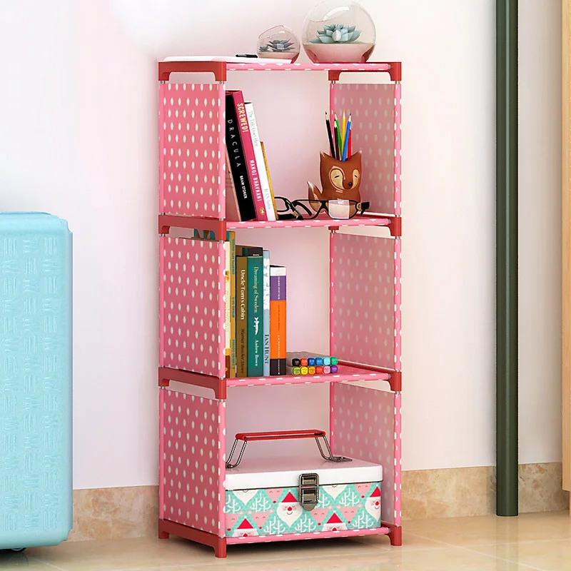 Simple 3 grid Bookshelf assembly Metal reinforced bookcase combination