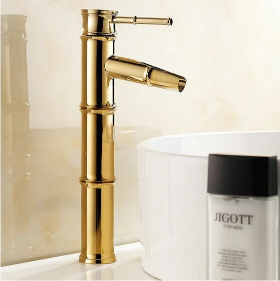 Высокий бамбуковый кран водопад золотого цвета для ванной 8026K|bathroom tap|bamboo waterfallbamboo