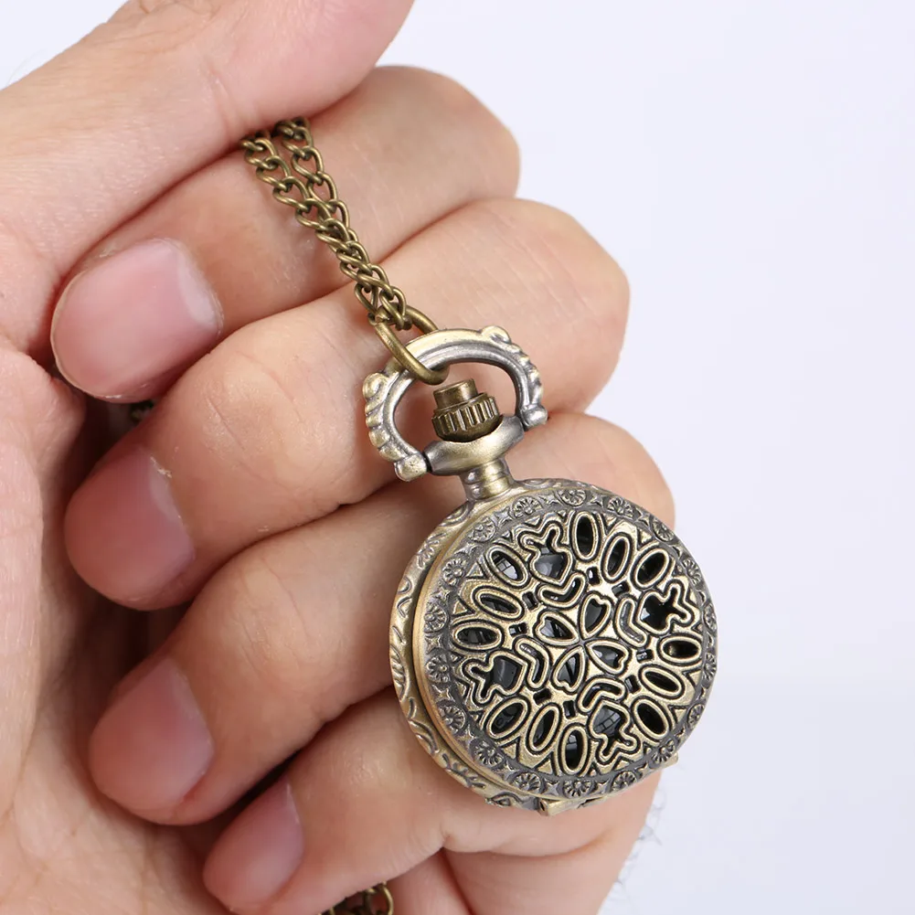 Vintage Women Pocket Watch Alloy Retro Hollow Out Flowers Pendant Clock Sweater Necklace Chain Watches Lady Gift pocket watch