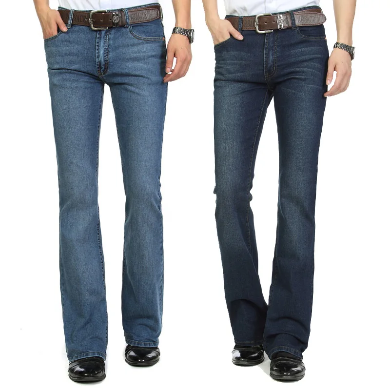 Men's Business Casual Pants Male Mid Waist Elastic Slim Boot Cut Semi-Flared Four Seasons Bell Bottom Jeans 26-38 3