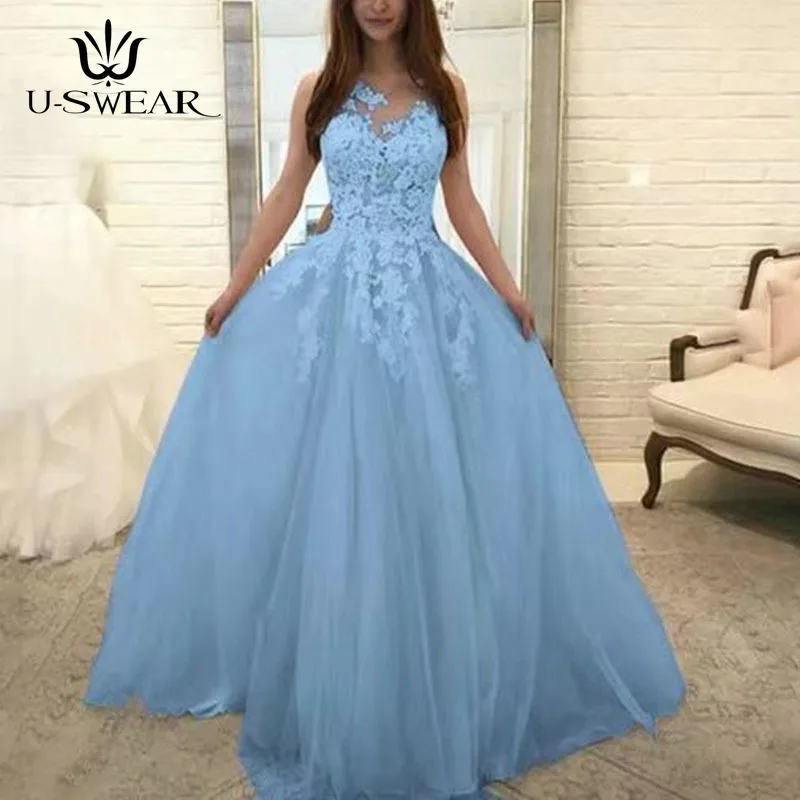 

U-SWEAR Evening Dress 2019 O-Neck Sleeveless Lace Applique Evening Party Prom Formal Gowns Long Dresses Vestidos Robe De Soiree