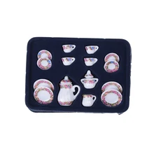 1/12 миниатюрные фарфоровые кофейные чашки с розовыми цветами, 15 шт., керамическая посуда для кукол, кухонные аксессуары