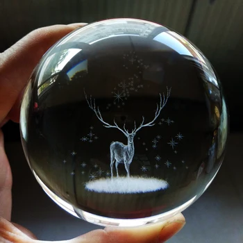 

TOP COOL BEST Christmas gift # HOME ROOM Mascot animal Christmas deer 3D Crystal ball statue Model -FREE SHIP