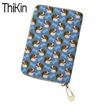 

THIKIN Card Holders Women Saint Bernard Printing Business Credit Passport Card Bags Ladies Clutch PU Leather Wallets for Card