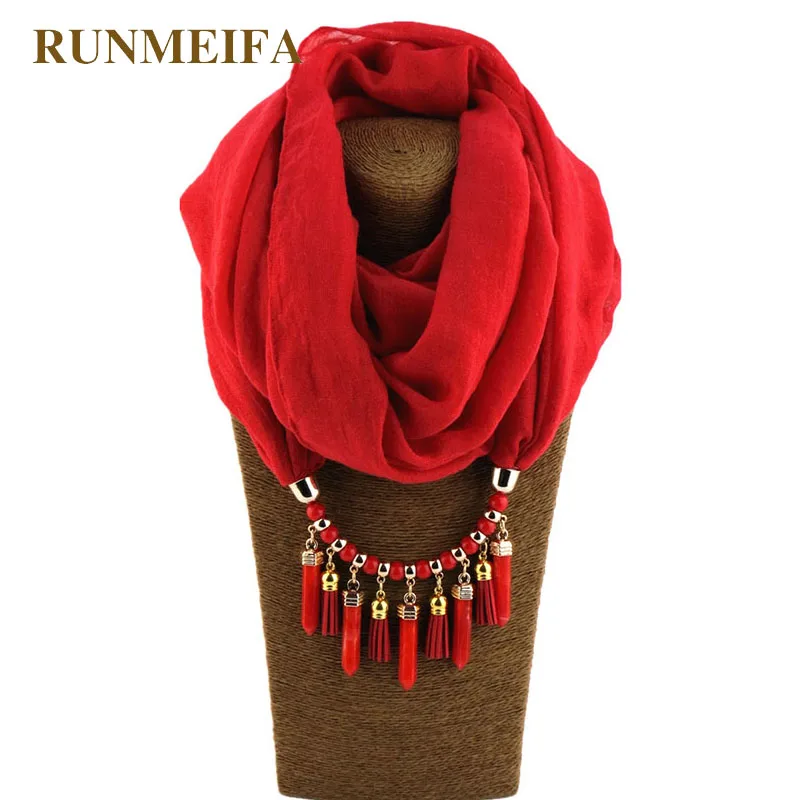 

RUNMEIFA New Alloy Necklace Pendant Scarf Solid Cotton Women Column Shawl Jewelry Female Beach Accessories Free Ship