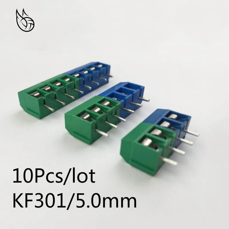 10 шт./лот KF301-5.0-2P KF301-3P KF301-4P шаг 5,0 мм прямой контакт Американская классификация проводов 2р 3 P 4 P винт клеммный блок печатных плат разъем сине-зеленый