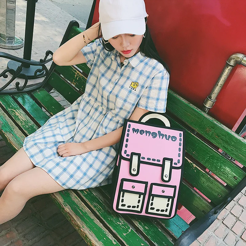 Menghuo 2017 New 3D Jump Style 2D Drawing Cartoon Paper Bag Comic Backpack Messenger Tote Fashion Cute Student Bag Bolos Mochila (4)