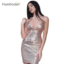 Hot 2017 Newly Designed Dress Sexy Women Summer Sheath Spaghetti Strap Deep V-Neck Sequins Sleeveless Party Short Mini Dress 413