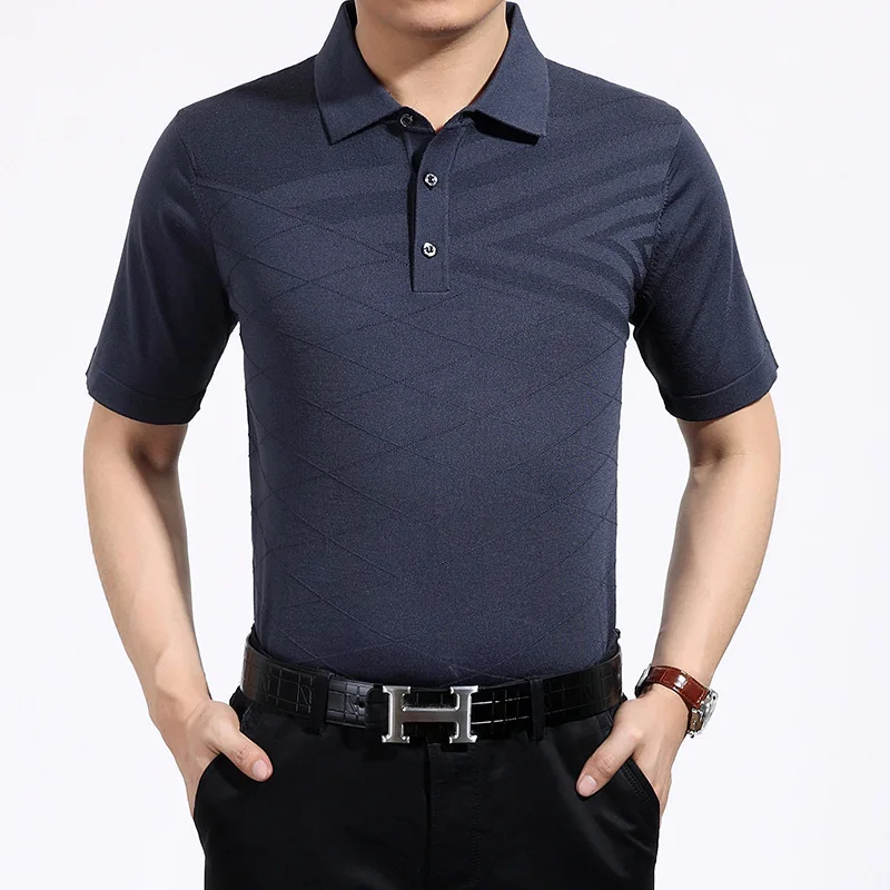 Лето, рубашка из натурального шелка с коротким рукавом, мужская деловая Свободная трикотажная рубашка - Цвет: grey