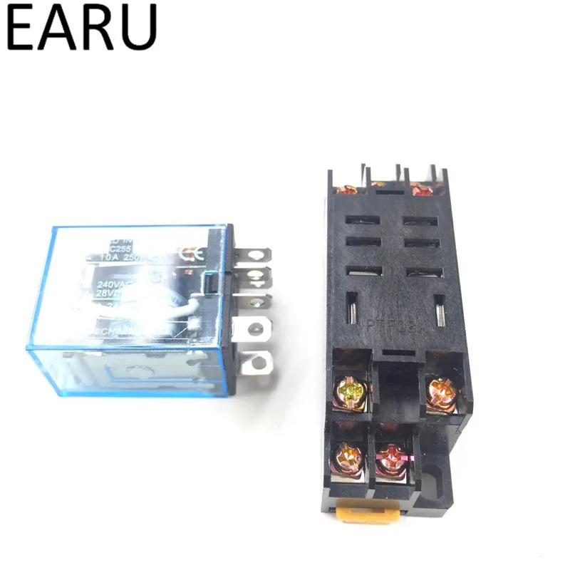 AC 220V DC12V Coil Power Relay 8Pin 10A DPDT LY2NJ HH62P HHC68A-2Z Socket Base