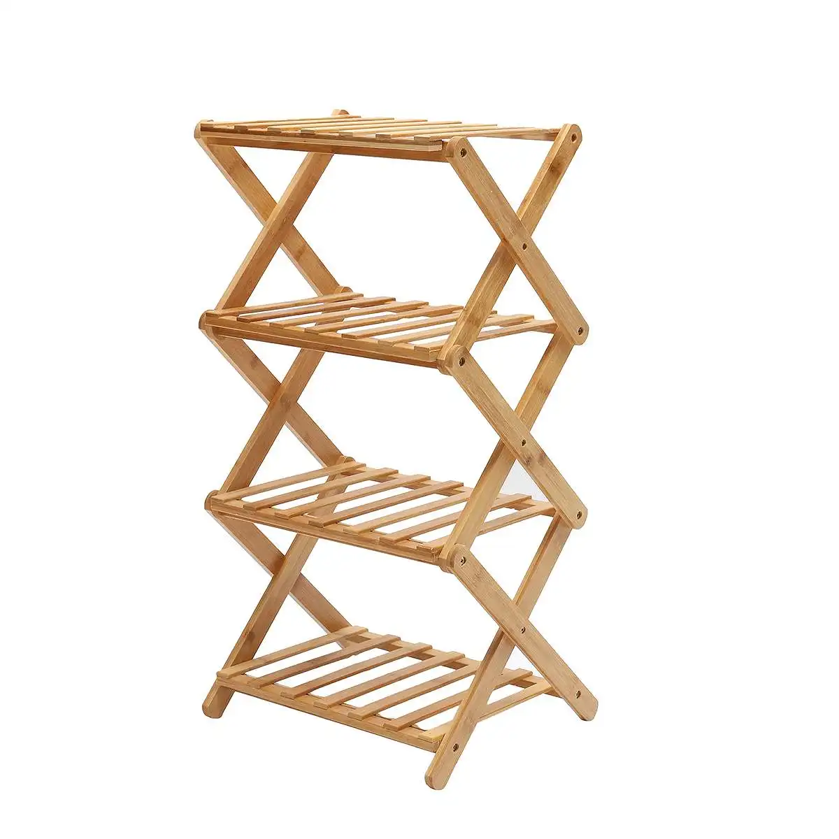 2/3/4/5 Tiers Foldable Natural Plant Stand Flower Pot Decor Shelf Garden Balcony Planter Flower Pot Tray Display Rack - Цвет: 38cm length 4 Tiers