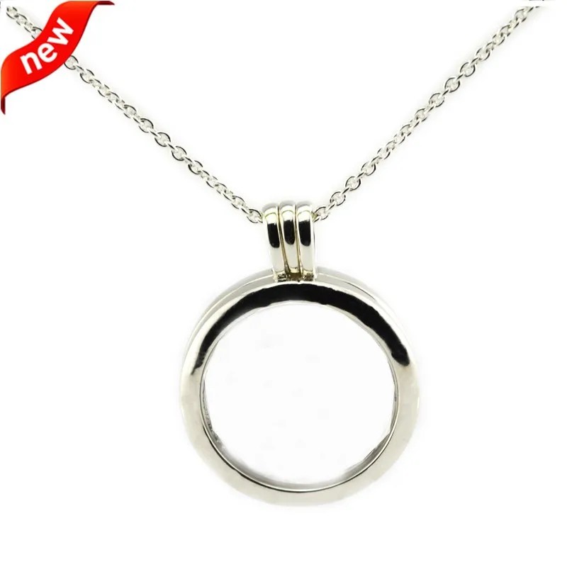 

Original 925 Sterling Silver Jewelry Medium Floating Locket Silver Pendant and Necklace Women Gift DIY Fits Petite Charms