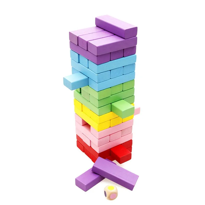 48Pcs Wooden Stacking Tumbling Tower Building Blocks Traditional Board Game Fun Maker (1)