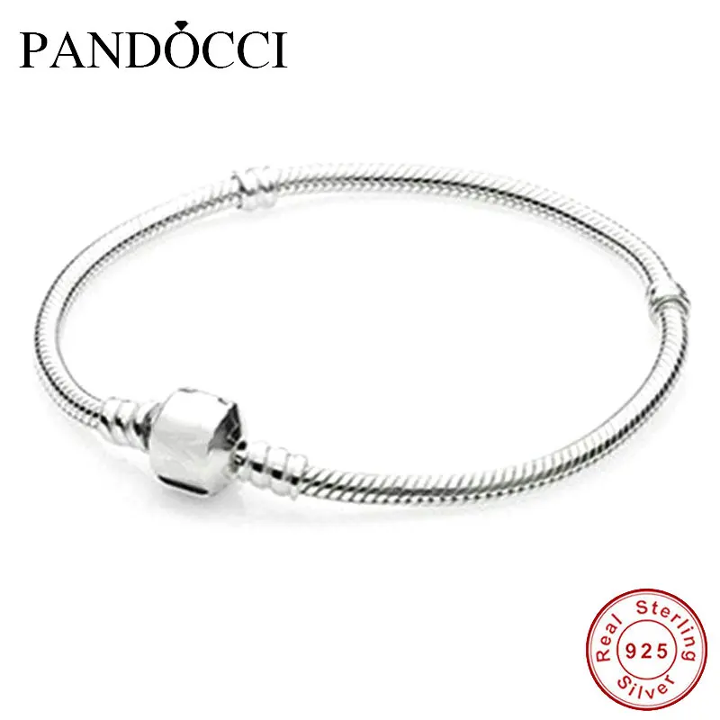 

Free Shipping 100% 925 Sterling Silver Clip Snake Chain Bracelet Loom Bands DIY Compatible With European Charms Jewelry PANDOCCI
