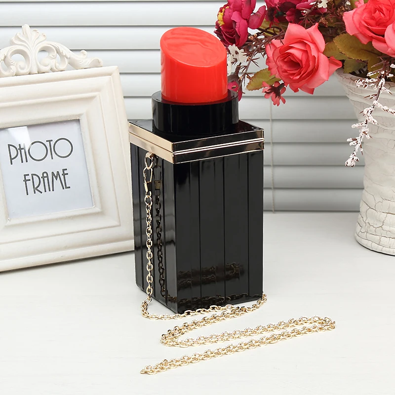 Black Acrylic Lipstick Shape 2015 New Evening Bags Purses Luxury Ladies