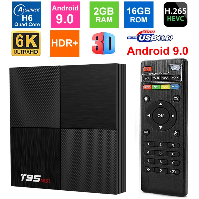 Android 9.0 6K Smart TV Box T95 MINI Allwinner H6 Quad Core 2GB 16GB