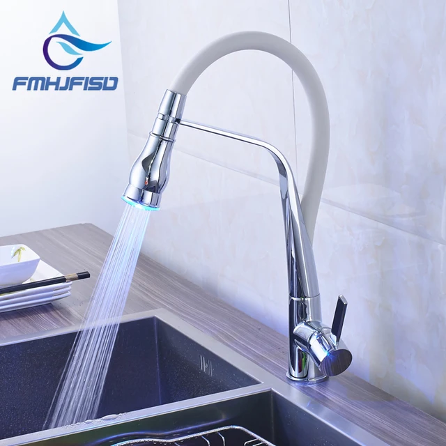 Best Price fmhjfisd New Arrival Kitchen Faucet with LED Light Chrome & White Water Taps for Kitchen