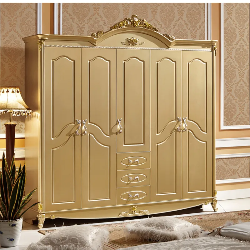 Luxury Gloden Design Master Bedroom Wardrobe With 5 Doors