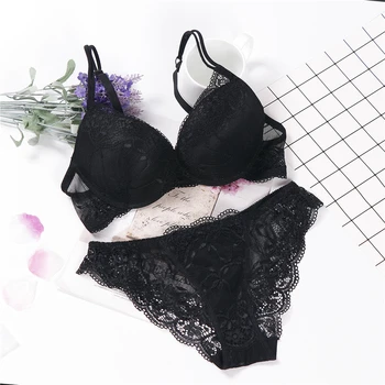 lingerie porno push up bra set intimates lace top and panties lace underwear set 3/4 cup underwear set women 3