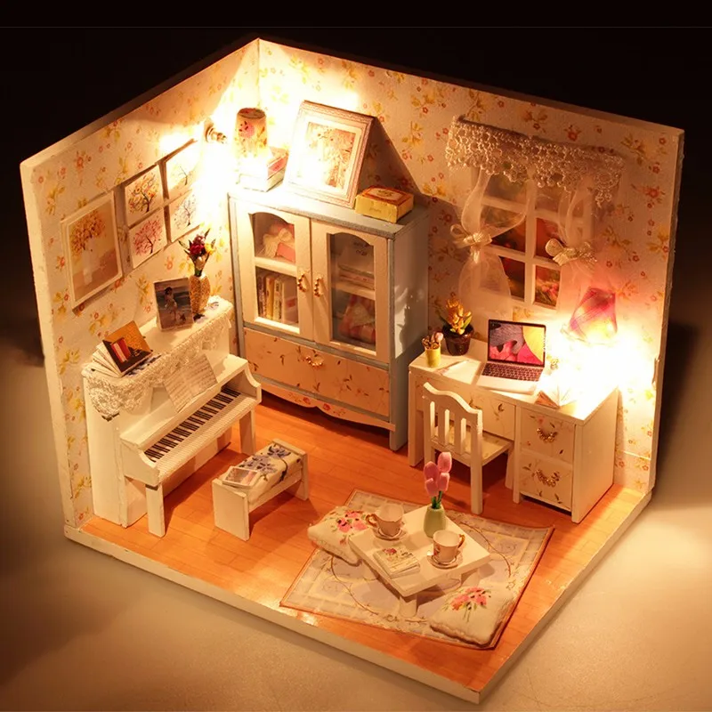 

DIY Wood Summer Dollhouse Miniature With LED Furniture Cover Doll House Room Intelligence Children Adult Collection New Kits