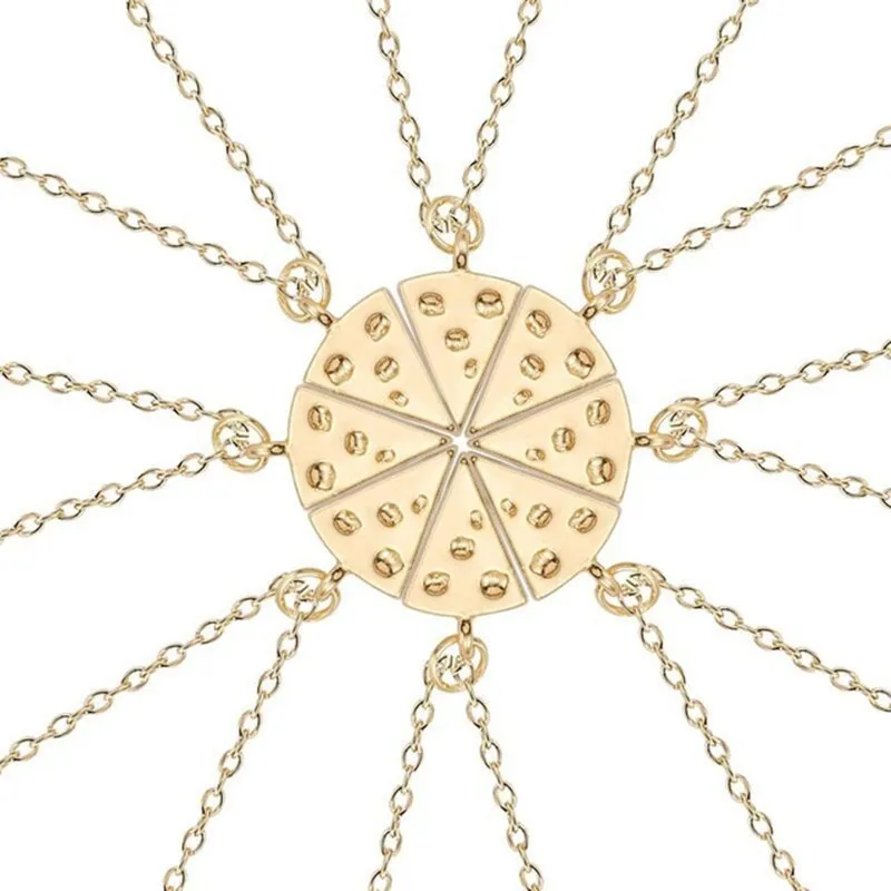 8pcs/set Simple Tiny Pizza Pendant Necklace Gold Silver Food Best Friends Forever Women Friendship Jewelry | Украшения и
