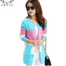 Free shipping 2016 fall and winter cardigan sweater Knitted Cotton Patchwork O-Neck Pink/Blue/red Fashion Leisure cardigan women