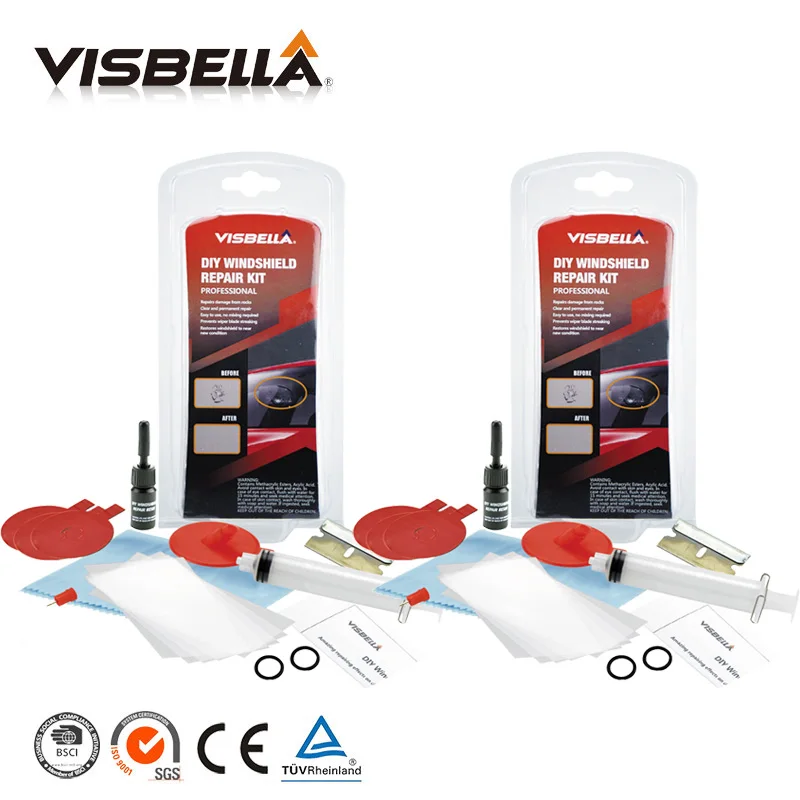 

Visbella 2pc Car window repair Windscreen Scratch Chip Crack Restore fix Glass renwal Tools Auto Windshield Repair Kit Polishing