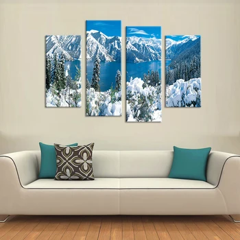 

2016 Cuadros Fallout 4pcs The Beautiful Mountains And Lakes Canvas Wall Painting for Home Decor No Framed Pictures Art
