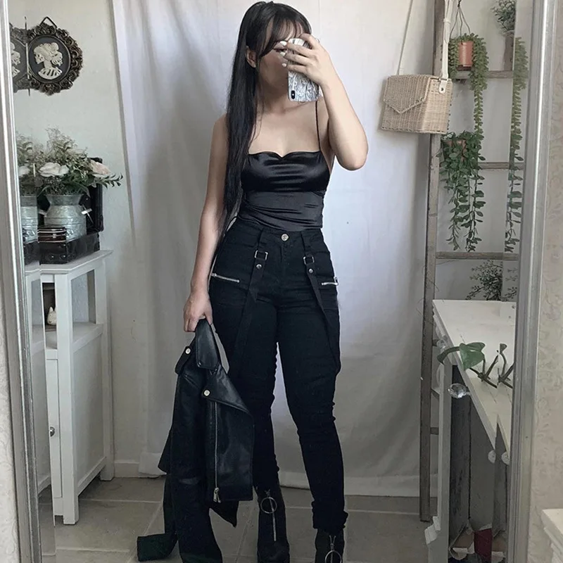 Gothic harajuku zipper streetwear women casual harem pants with chain solid black pant cool fashion hip hop long trousers capris Gothic harajuku zipper streetwear women casual harem pants with chain solid black pant cool fashion hip hop long trousers capris