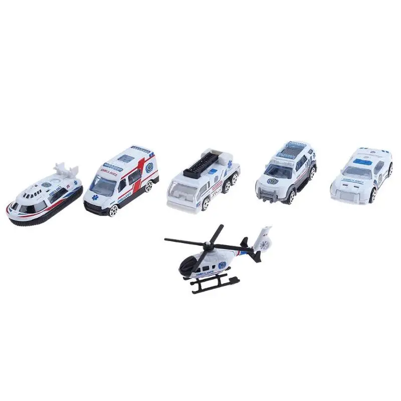 

6pcs Mixed Alloy Ambulance Vehicle Car Model Toys Set Child Educational Toy Metal Diecast Cars Model Inital Toy Car Vehicles