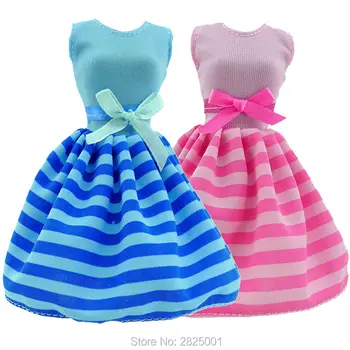 

2x Handmade Girl Daily Wear Pink & Blue Dress Bowknot Summer Clothing Dollhouse 1:6 Clothes For Barbie FR Kurhn Doll DIY Toys
