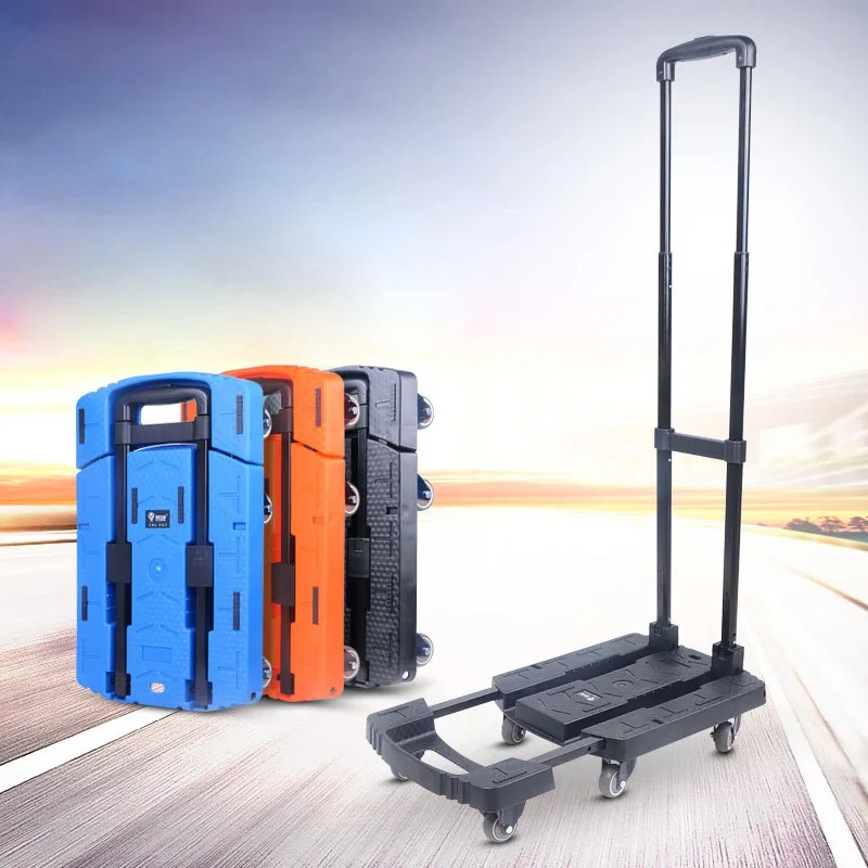 

Mini Folding Carriage Loader Trolley Trailer Tractor Pull Truck Cart SmallPortable Travel Luggage Cart Rubber Wheel