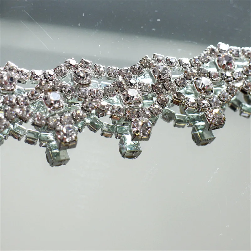 2 шт Серебряный Кристалл Rhinestone Аппликация цветок отделкой Свадебные украшения модный аксессуар 1,9 см ширина 10 см длина RT0075