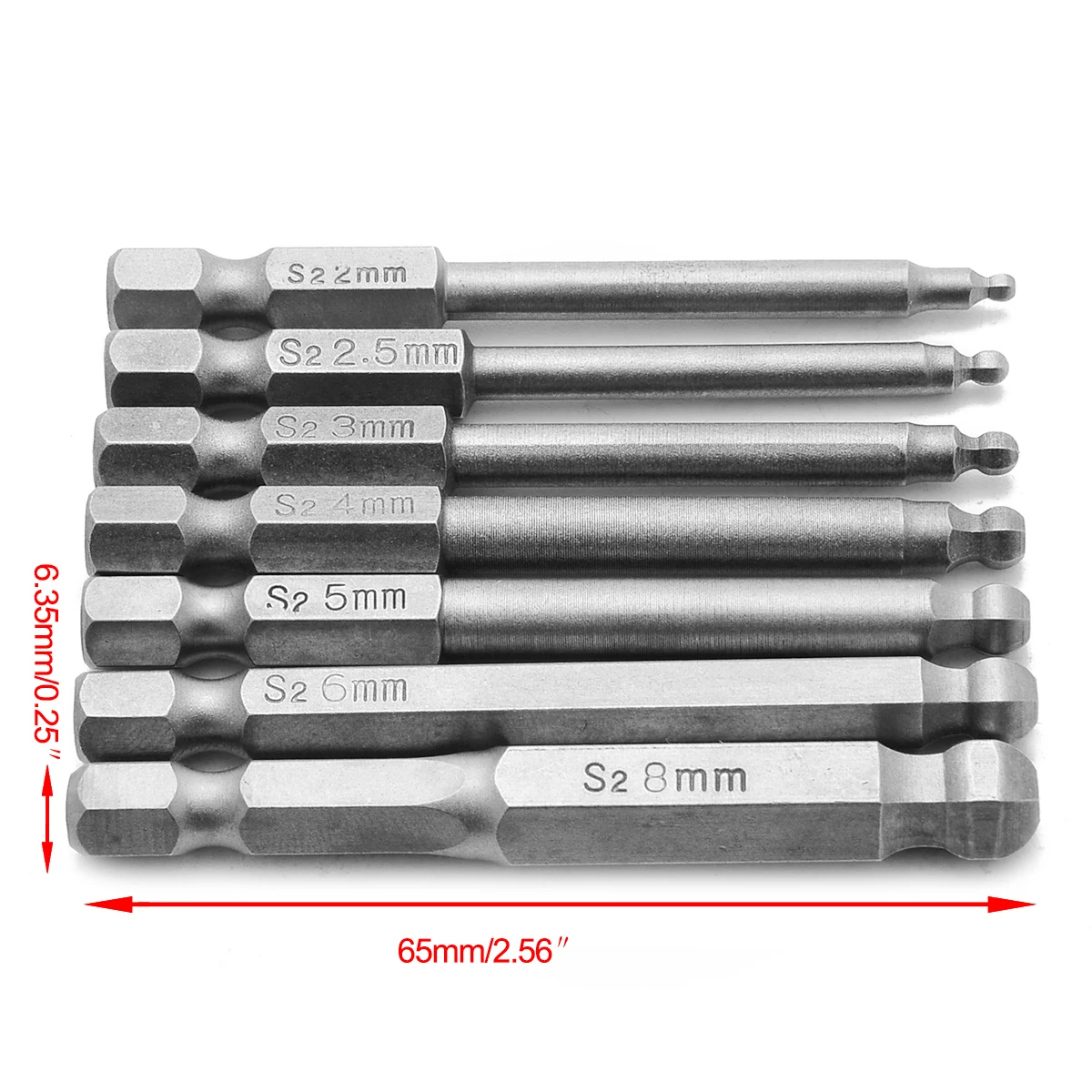 Mayitr 7 Pcs 2.5'' 65mm Hand Tools Screw Driver Magnetic Ball End Hexagon Head Hex Screwdriver Bits Drill Tool