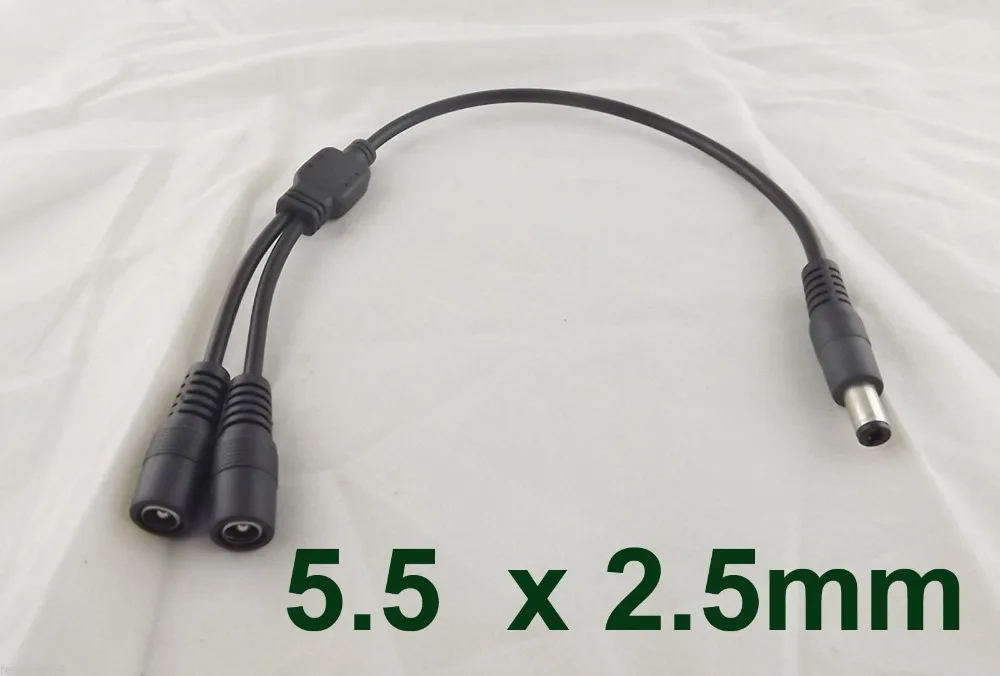 

1pcs CCTV DC Power Plug 1 Male To 2 Female Jack Cable Splitter 5.5 x 2.5mm Adapter 30cm