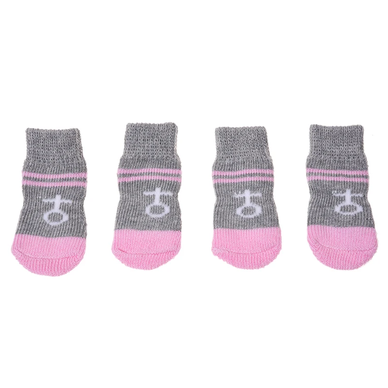 

Pink Gray Nonslip Warm Knitted Socks Bootie for Pet Dog