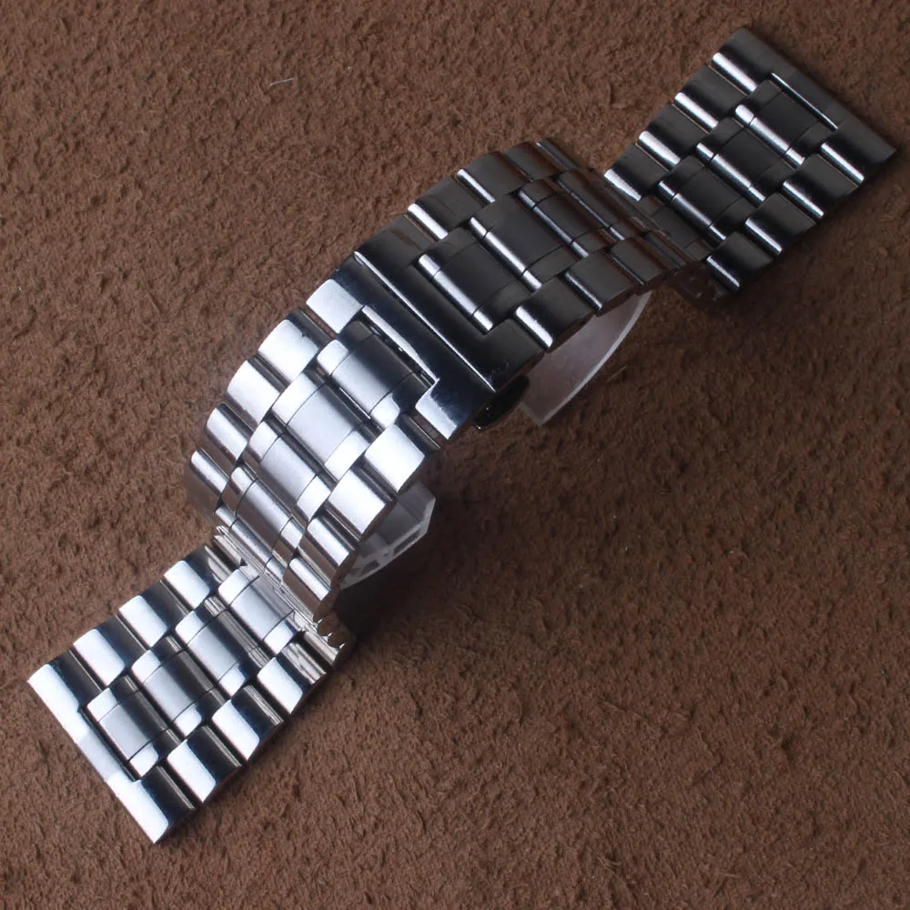 22mm 24mm 26mm 28mm 30mm Watchband Stainless steel silver polished watches strap bracelets butterfly buckle deployment 3